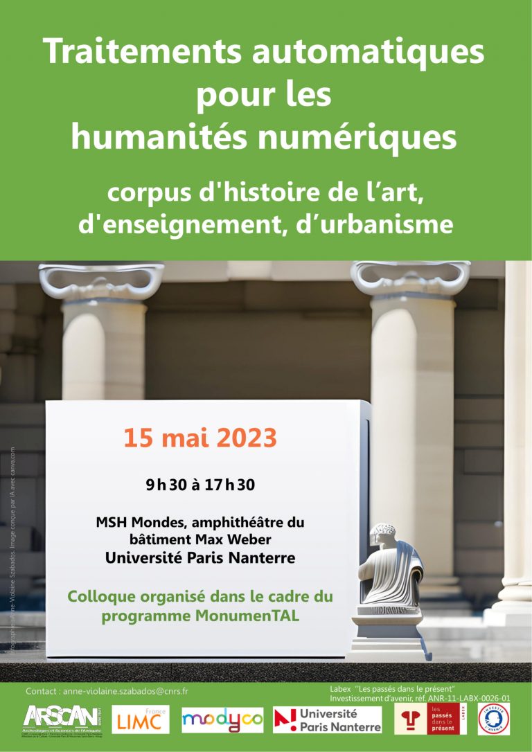 Traitements automatiques pour les humanités numériques. Corpus d’histoire de l’art, d’enseignement, d’urbanisme.