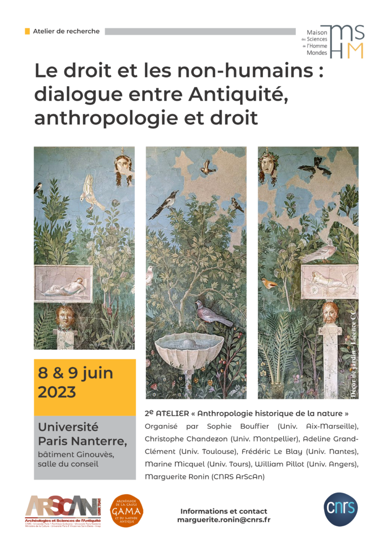 2e ATELIER ‘Anthropologie historique de la nature’. Le droit et les non-humains : dialogue entre Antiquité, anthropologie et droit