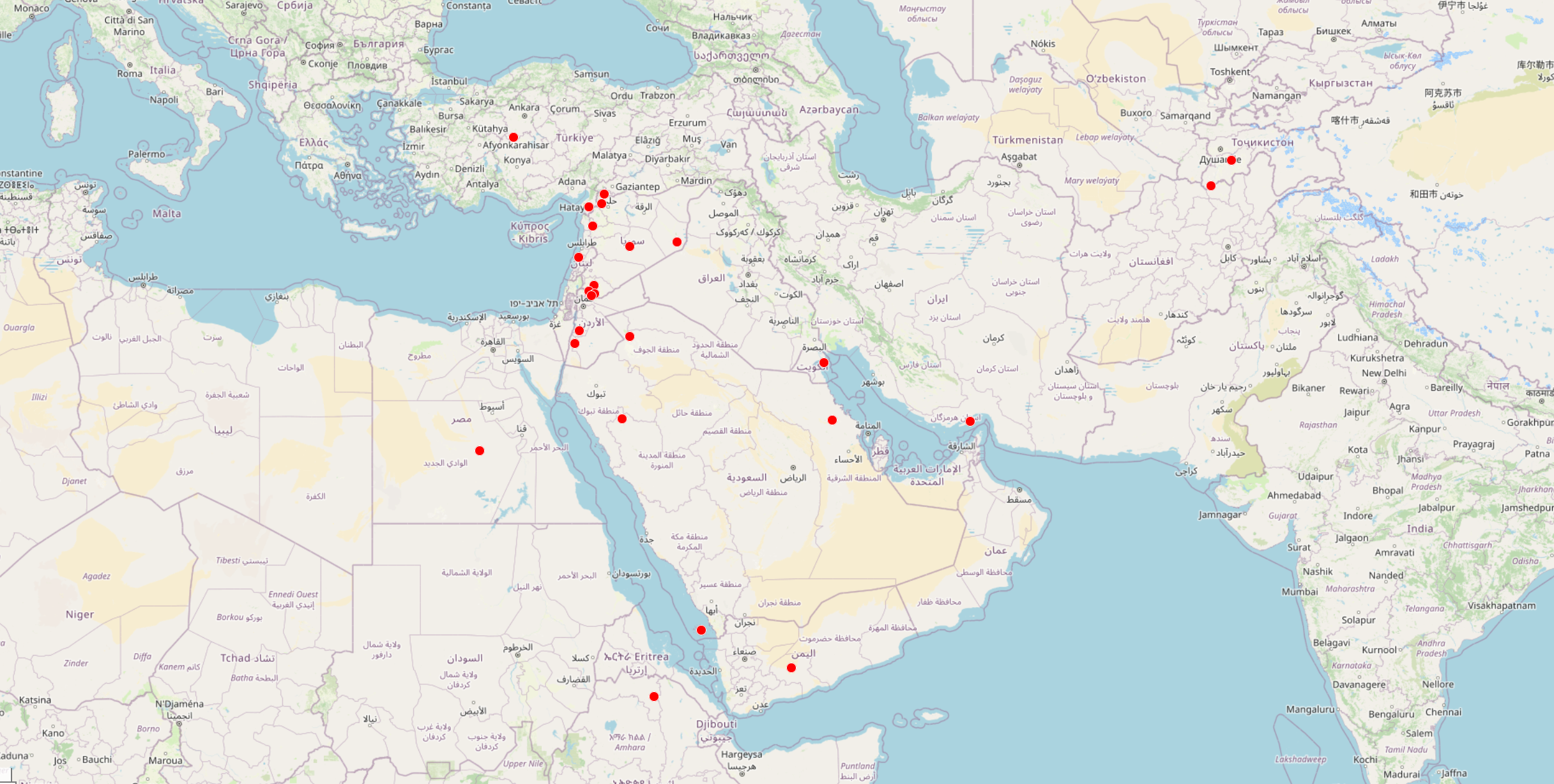 Carte des terrains de l’équipe OrAM