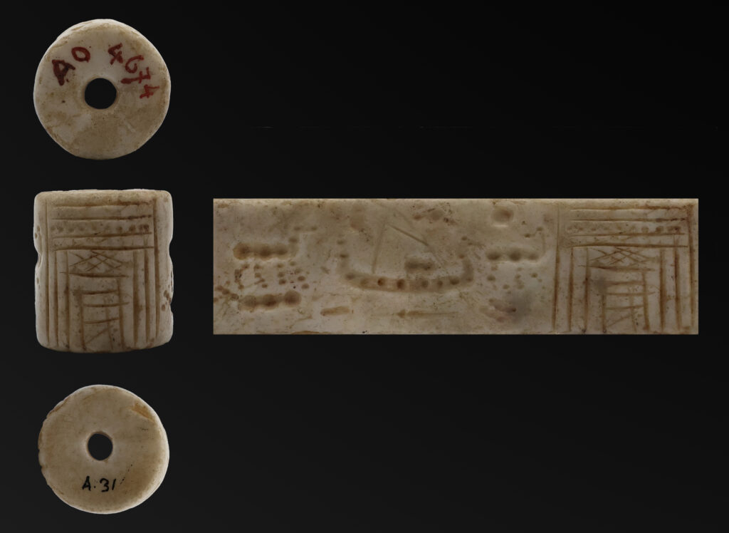 Premiers tests pour NAOSS : sceau-cylindre, Dynastie d’Ur III, Irak actuel (AO 4674) © Musée du Louvre, Département des Antiquités orientales – NAOSS