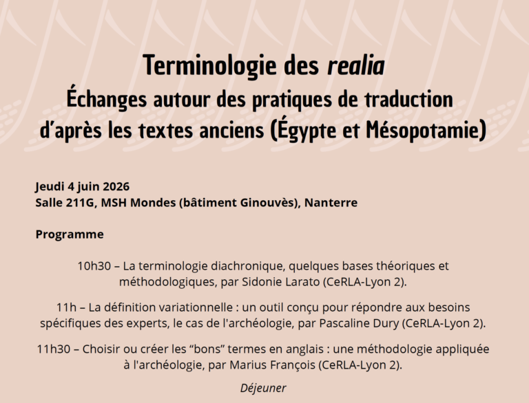Journée d&rsquo;étude Terminologie des realia